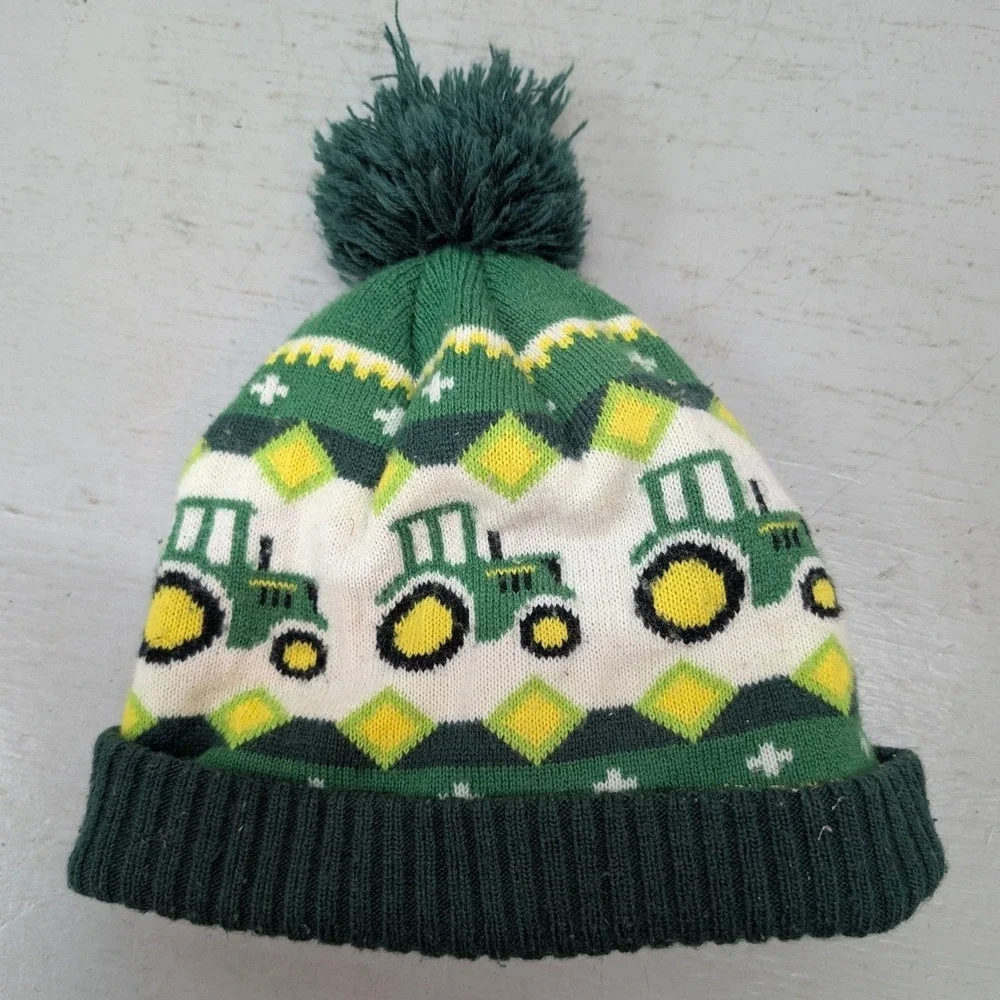 John Deere Toddler Beanie Tractor Fair Isle One Size Green Acrylic Knit Hat